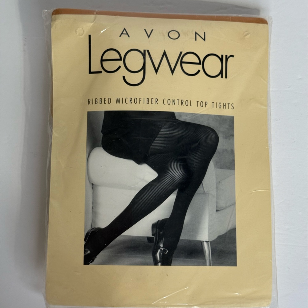 Avon Legwear Ribbed Microfiber Control Top Tights Ivory Sz E